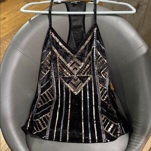Express Black Velvet with Gold & Silver Sequin Camisole